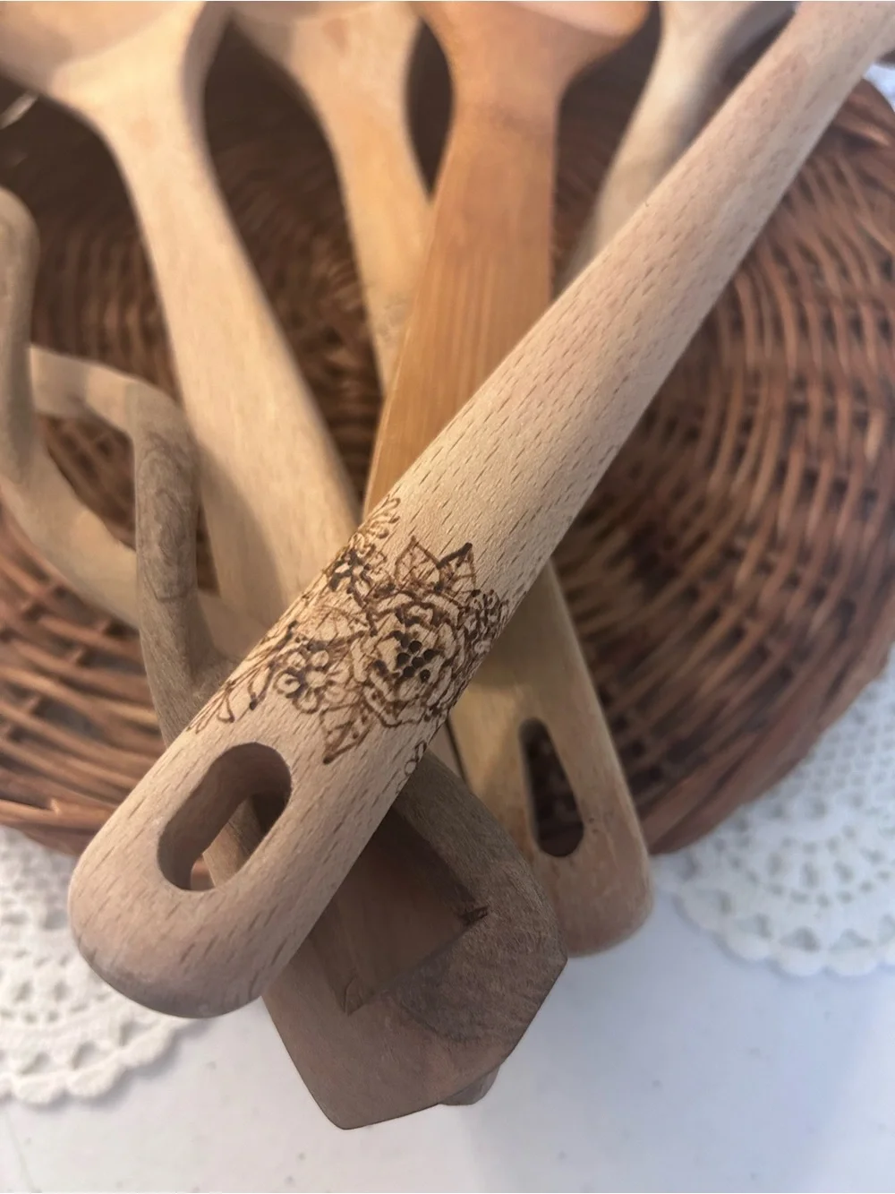 Cottage Rustic Wooden Kitchen Spoon Lot - Natural Wood collection